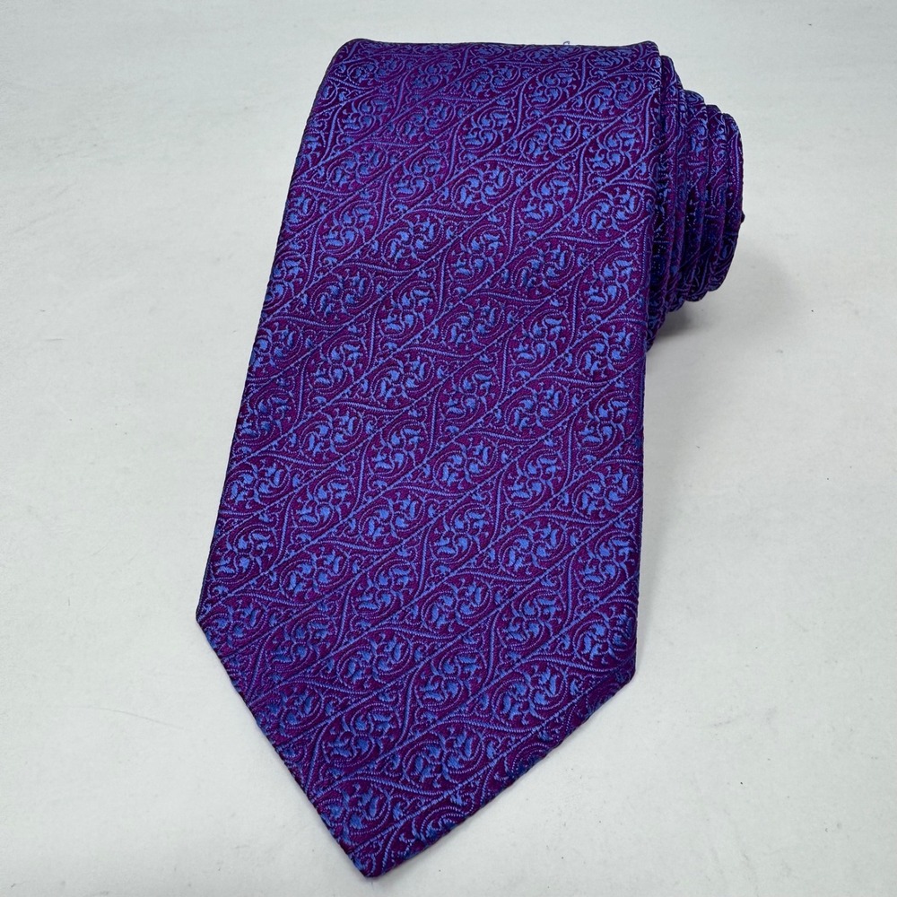 Charvet Place Vendome Purple Blue Silk Jacquard Scroll Floral Necktie France